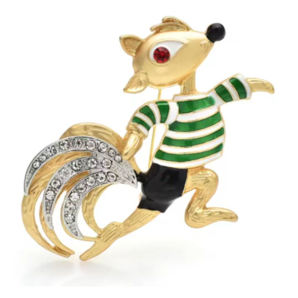 Squirrel Brooch Cartoon Style Rhinestone and Enamel Wearing Clothes